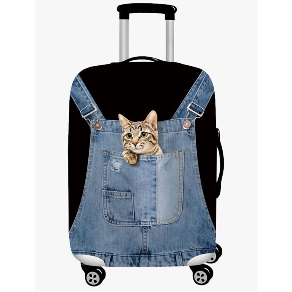 NWT Gorgeous Cat in Denim Overall Sz M 22”-25”Suitcase Luggage Elastic Cover